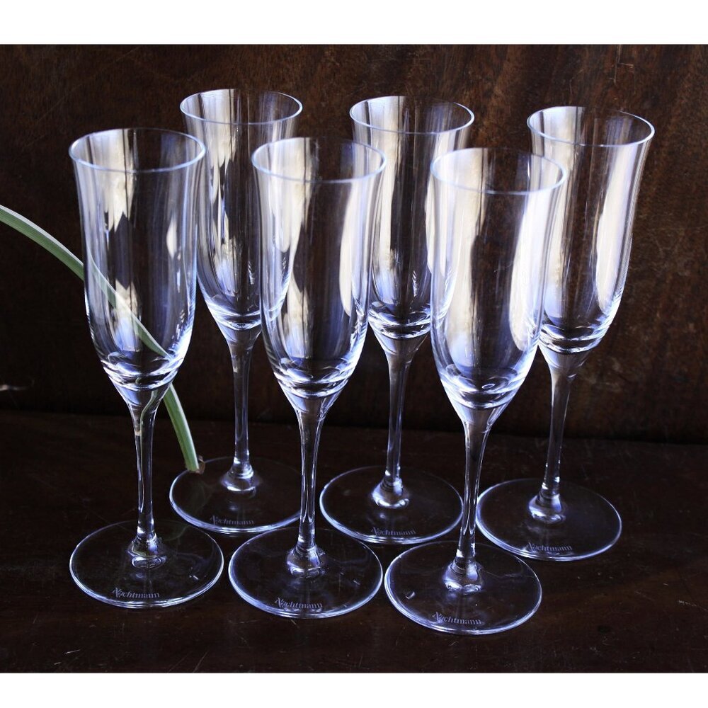 Nachtmann smaller Fluted Champagne glasses set of 6, vintage clear glass crystal